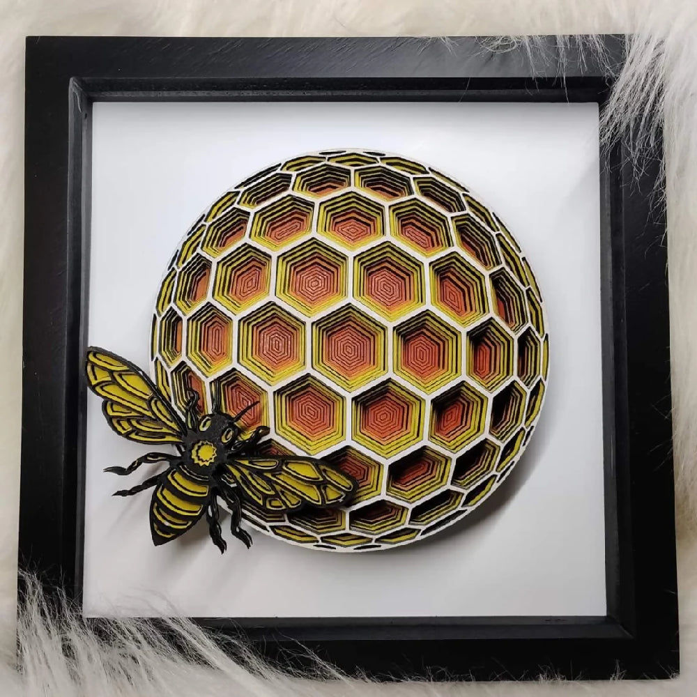 Bee and honeycomb framed wooden picture. Alternative decor. Handmade. Mother's Day gift for her. Beekeeper