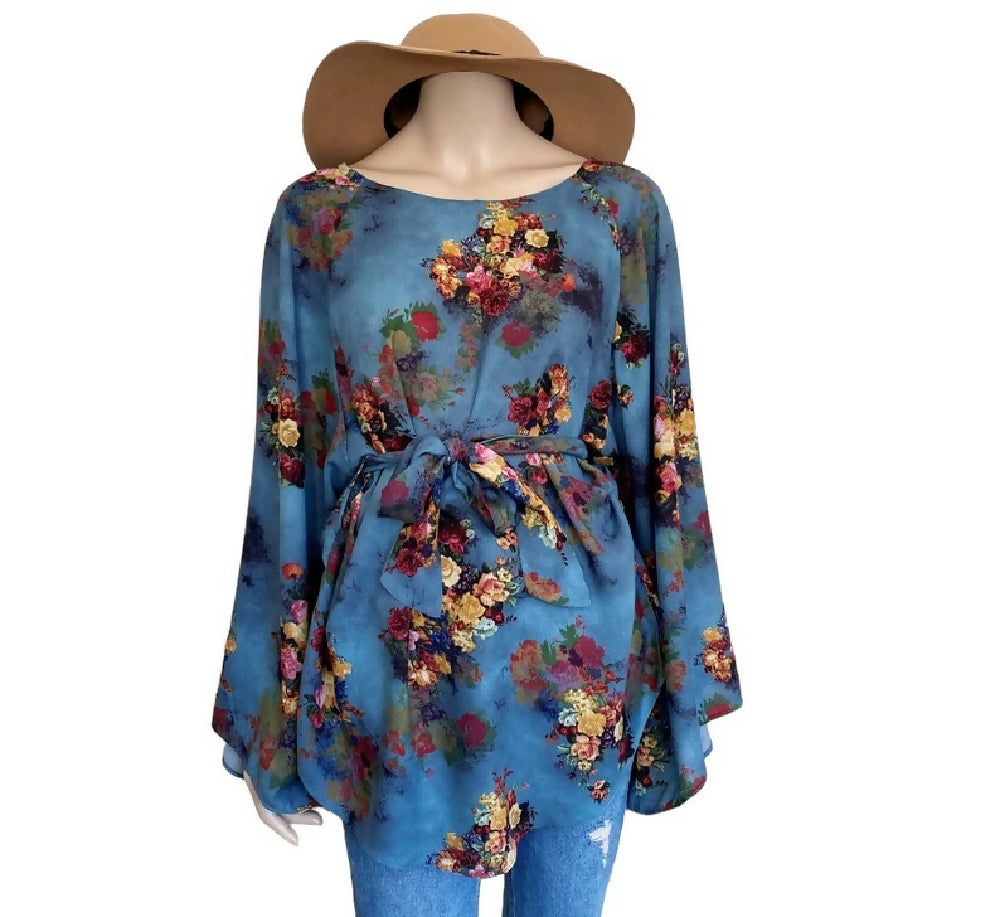 70'S INSPIRED HANDMADE BOHO TIE WAIST BLOUSE - UK 10/12