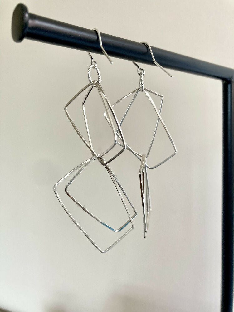Large Handmade Sterling Silver Drop Earrings