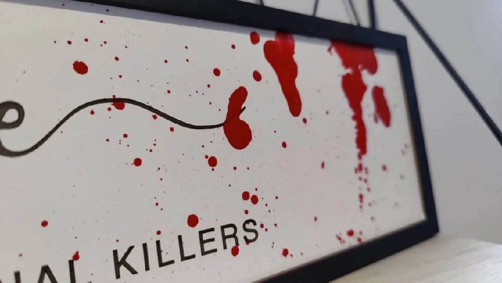 Welcome sign. serial killers wooden picture. Alternative goth death decor. Halloween. Handmade.