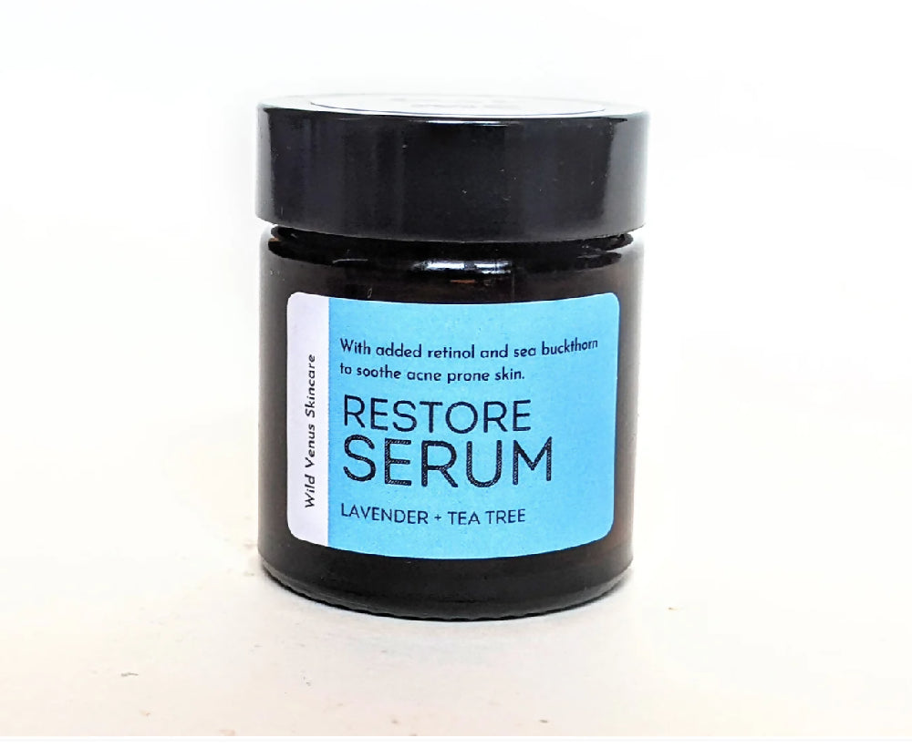Restore Facial Serum / Treat Acne & Rosacea / Lavender & Tea Tree / Sea Buckthorn & Tamanu Oil