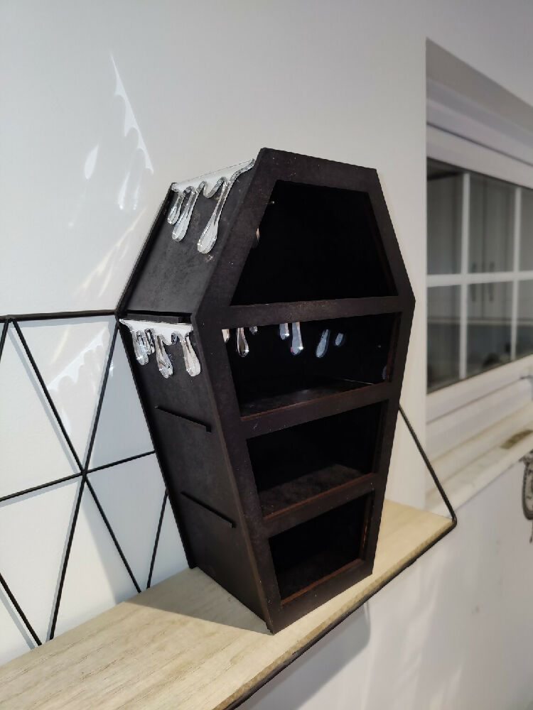 Coffin display shelves. Alternative goth death decor. Halloween. Handmade. Storage.