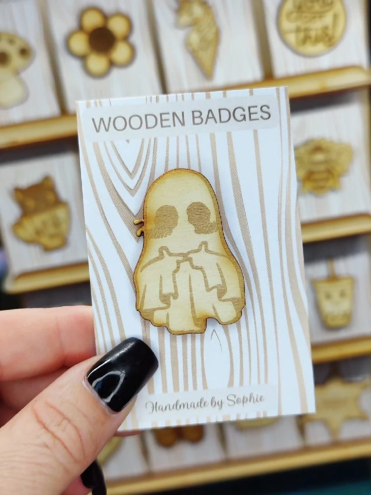 Wooden badge | Handmade pocket gift | Cute present for him her | Gothic funny badge | Animal