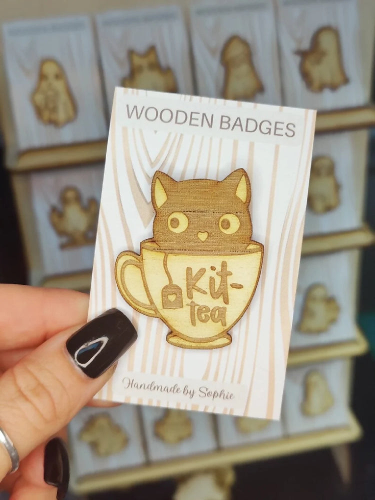 Wooden badge | Handmade pocket gift | Cute present for him her | Gothic funny badge | Animal