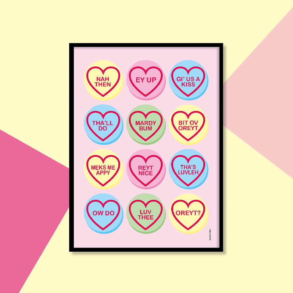 Yorkshire Love Hearts A4 Print