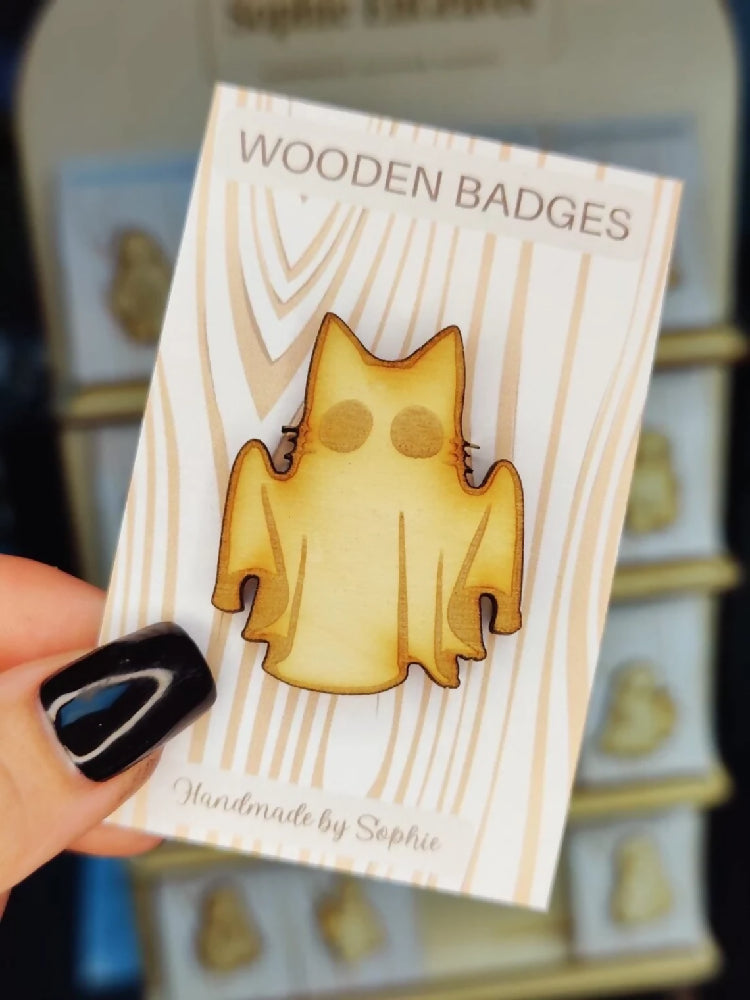 Wooden badge | Handmade pocket gift | Cute present for him her | Gothic funny badge | Animal