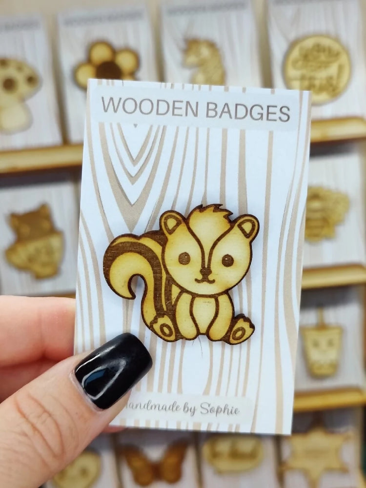 Wooden badge | Handmade pocket gift | Cute present for him her | Gothic funny badge | Animal