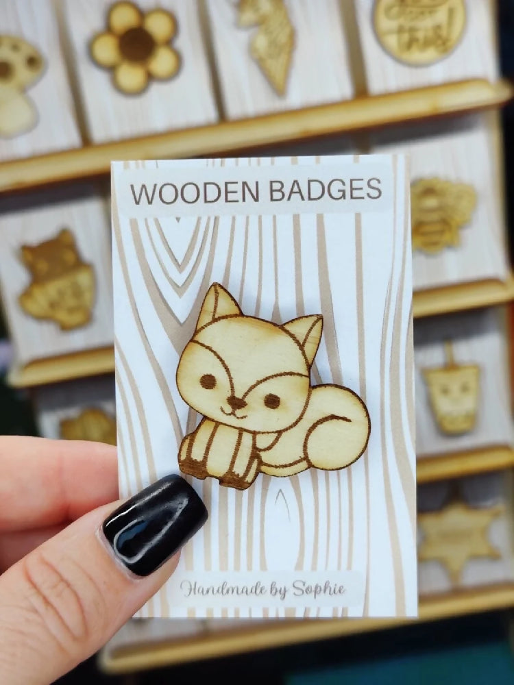 Wooden badge | Handmade pocket gift | Cute present for him her | Gothic funny badge | Animal