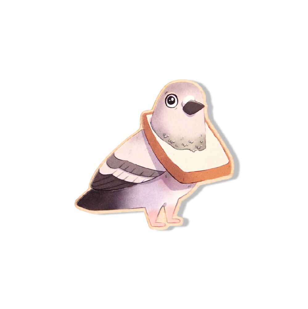 Pigeon Bread Wooden Magnet