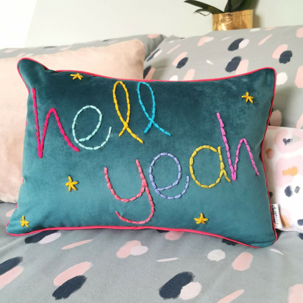 Hell Yeah Teal Velvet Cushion