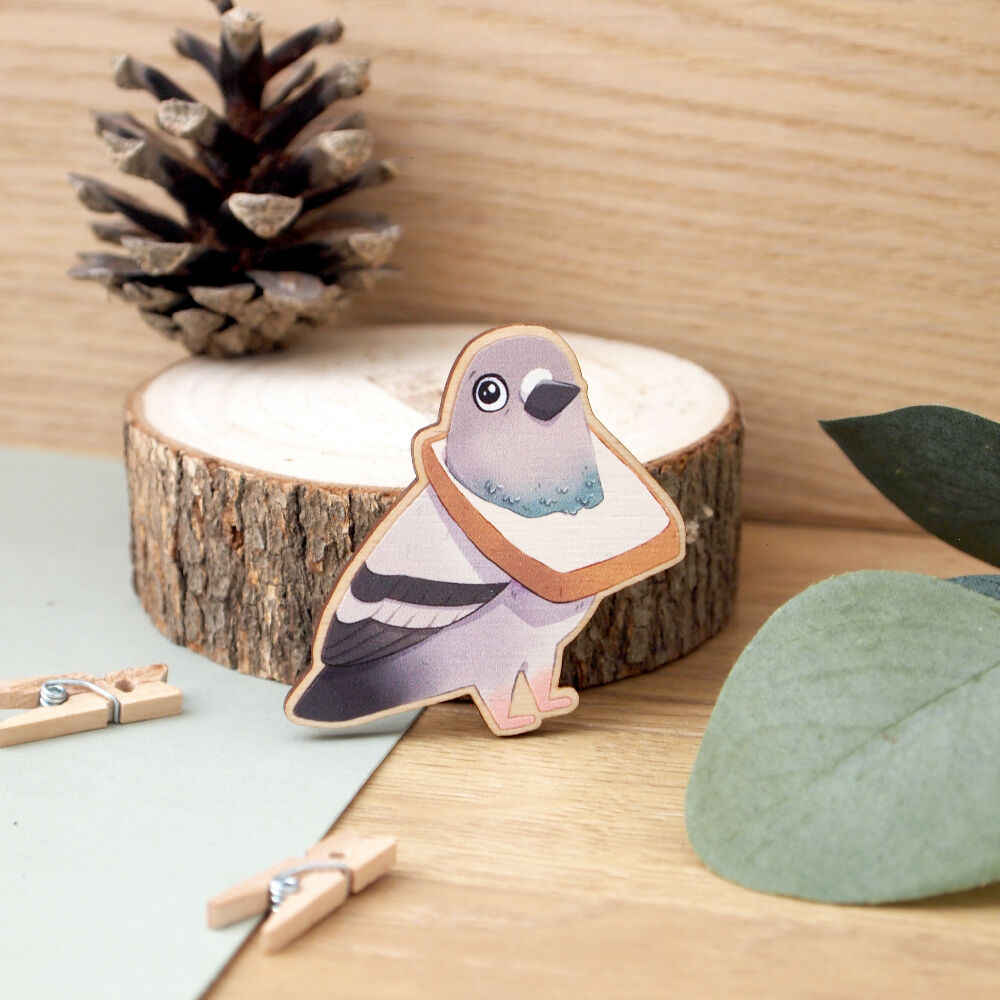 Pigeon Bread Wooden Magnet