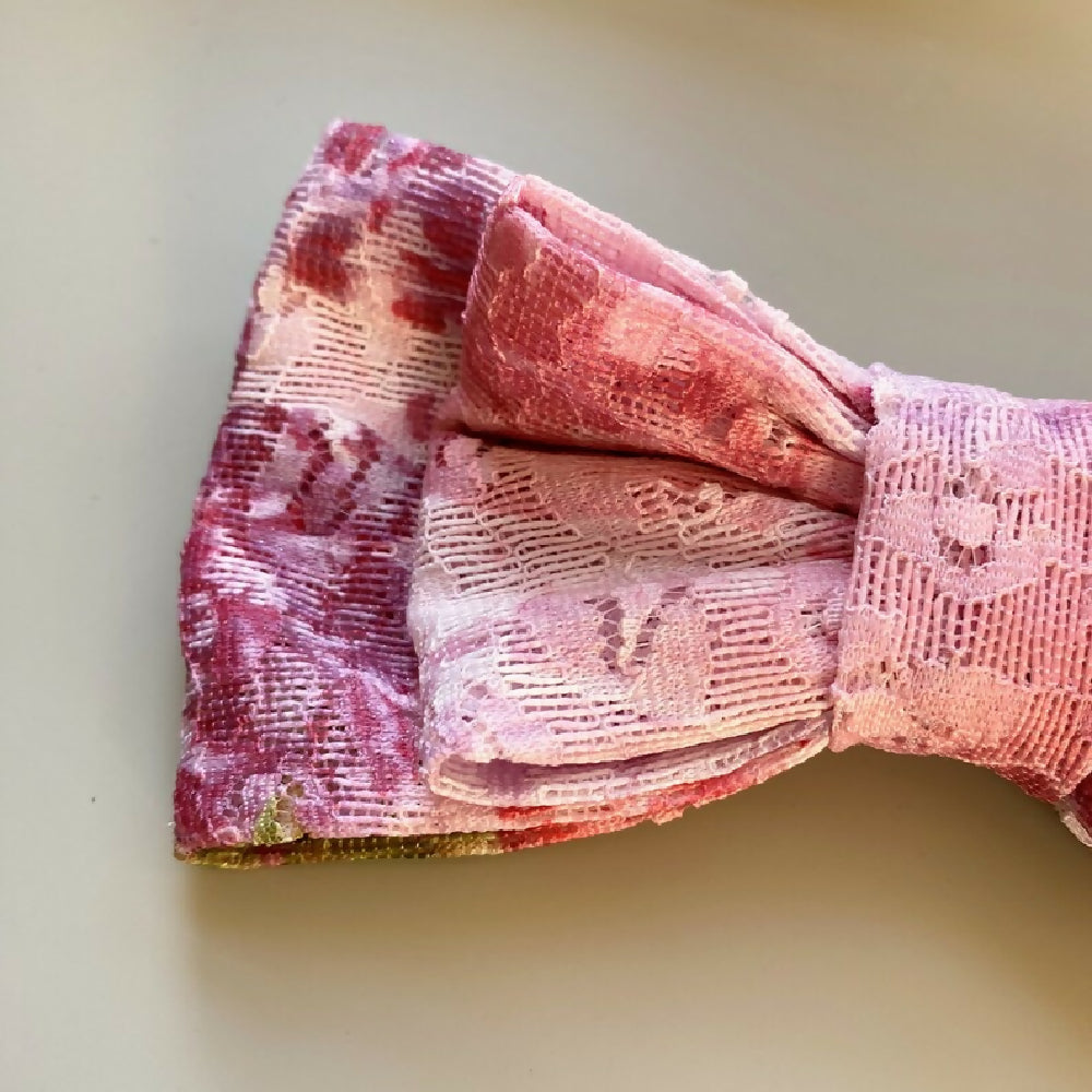 PINK FLORAL LACE HAIR BOW BARETTE CLIP
