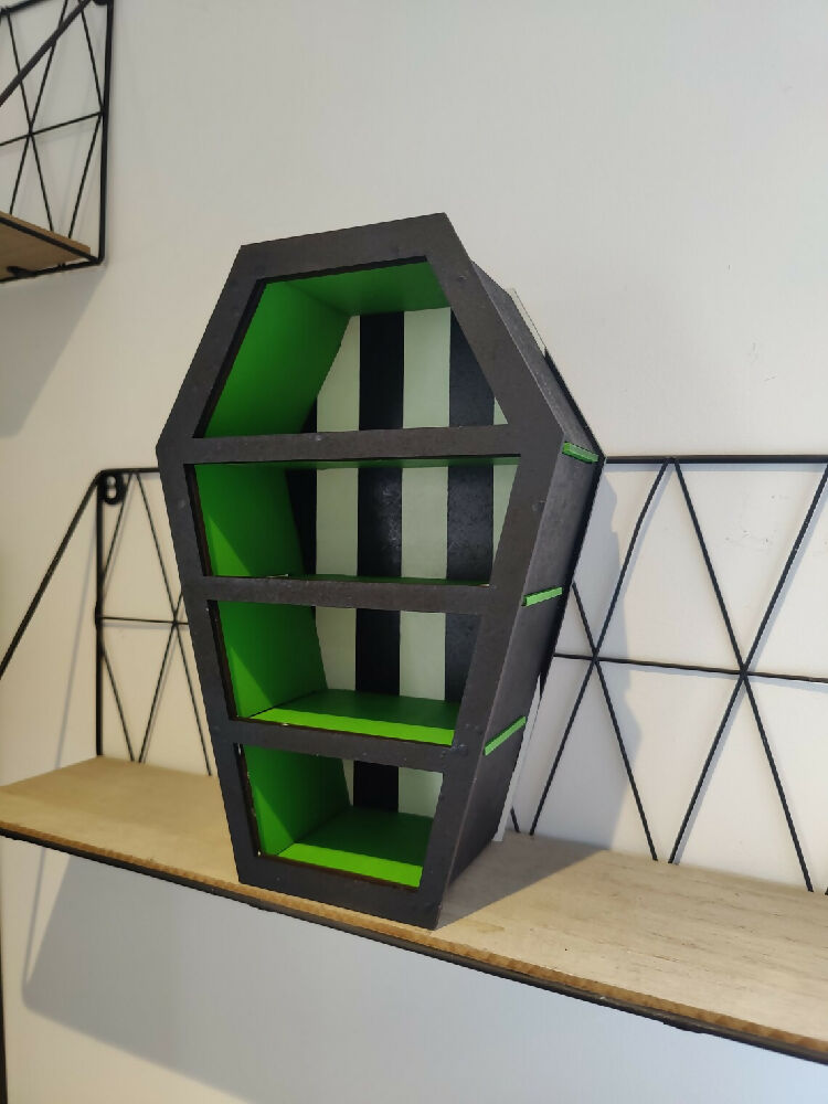 Coffin display shelves. Alternative goth death decor. Halloween. Handmade. Storage.