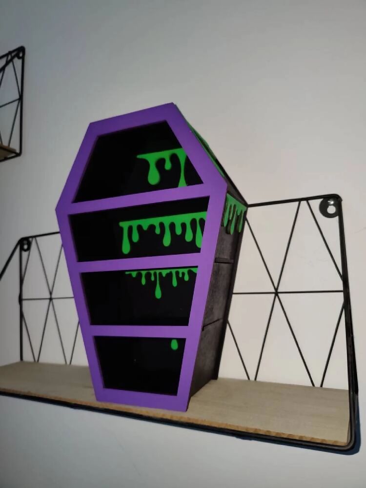 Coffin display shelves. Alternative goth death decor. Halloween. Handmade. Storage.