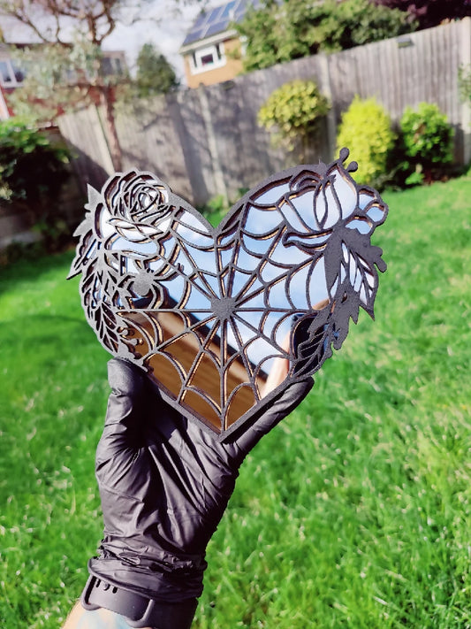 Gothic spider cob web heart mirror. Alternative goth death moth decor. Halloween. Gothic decor