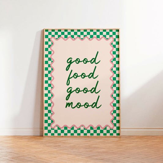 GOOD FOOD GOOD MOOD GREEN PINK PRINT