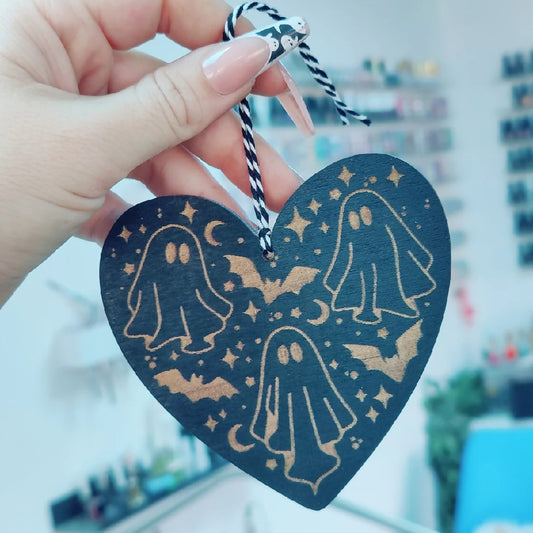 Ghost heart decor | Hanging decoration | Handmade gift | Secret Santa | Gothic home decor | Wooden present