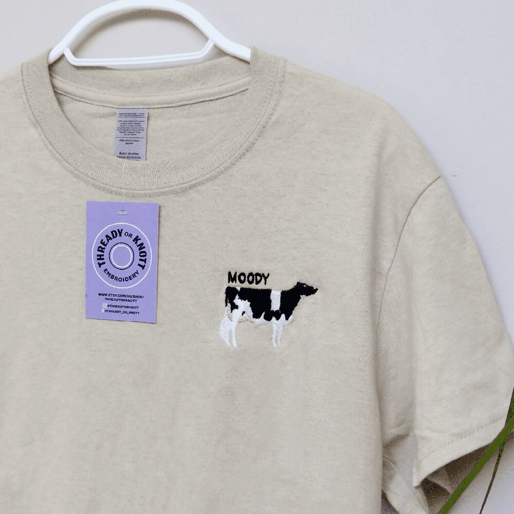 Moody Cow Embroidered T-shirt