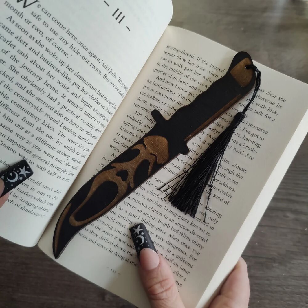 Horror bookmark | Hanging decoration | Handmade gift | Secret Santa | Gothic home decor | Wooden present