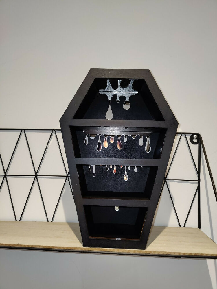 Coffin display shelves. Alternative goth death decor. Halloween. Handmade. Storage.