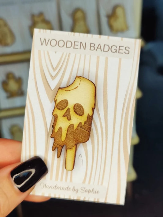 Wooden badge | Handmade pocket gift | Cute present for him her | Gothic funny badge | Animal