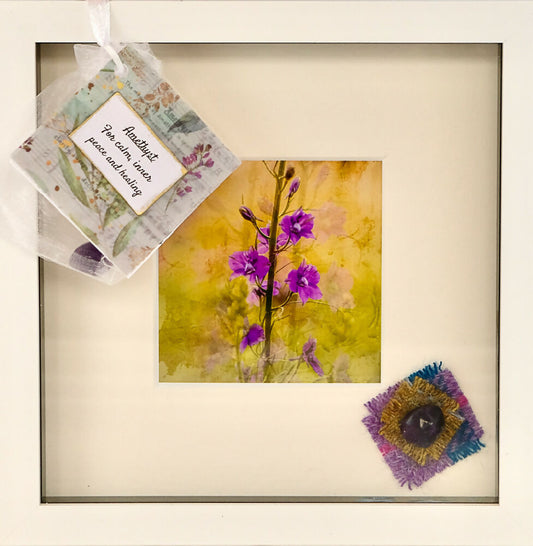 LARKSPUR PRINT WITH GEMSTONE - "LARKSPUR WITH AMETHYST"