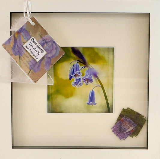 SINGLE BLUEBELL PRINT WITH GEMSTONE - "BLUEBELL WITH CLEAR QUARTZ"
