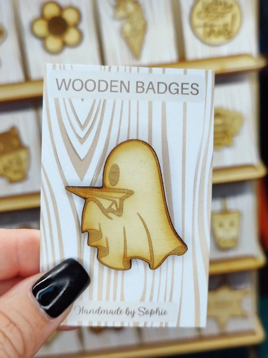 Wooden badge | Handmade pocket gift | Cute present for him her | Gothic funny badge | Animal