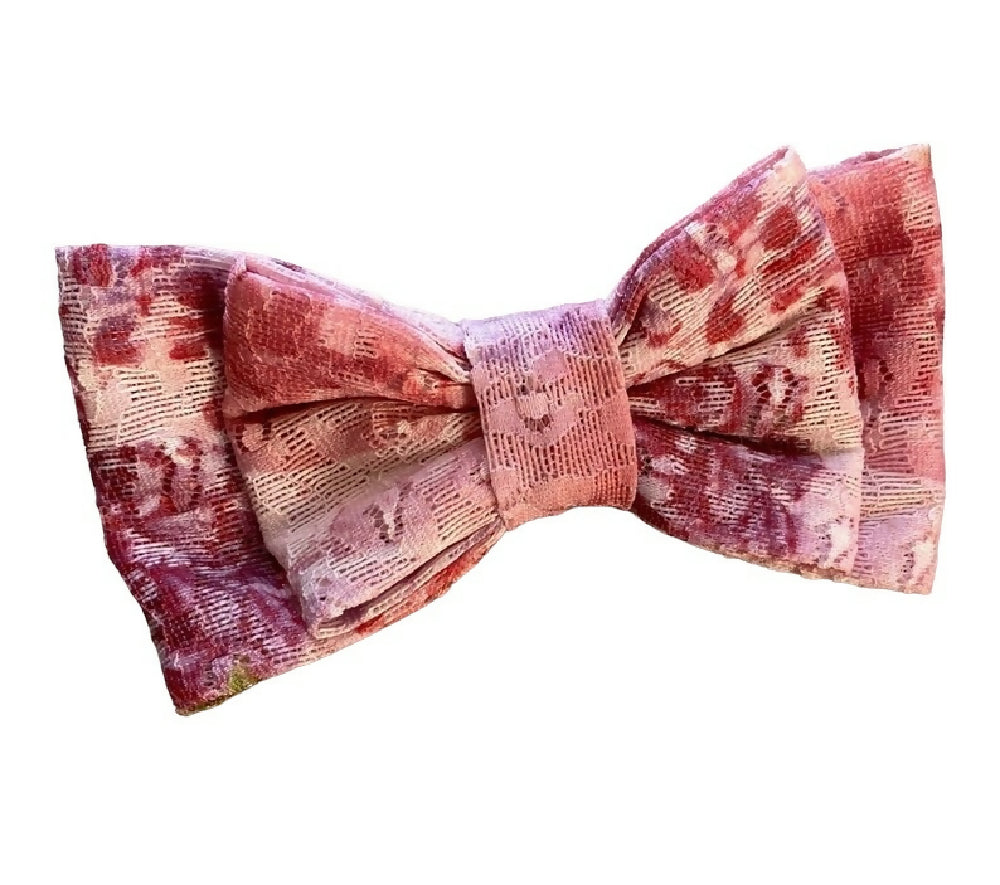 PINK FLORAL LACE HAIR BOW BARETTE CLIP