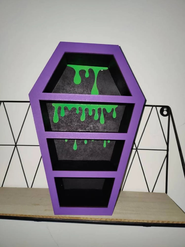 Coffin display shelves. Alternative goth death decor. Halloween. Handmade. Storage.