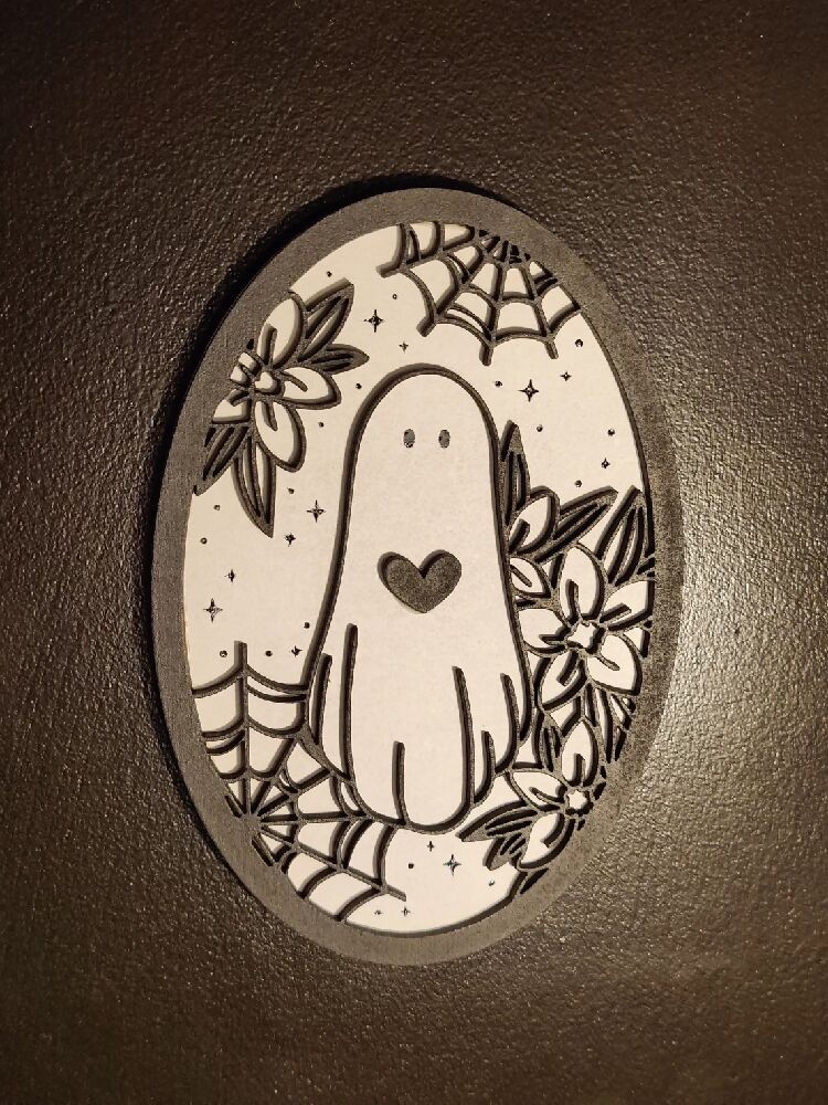 Cute ghost display art. Alternative goth death moth decor. Halloween. Gothic decor