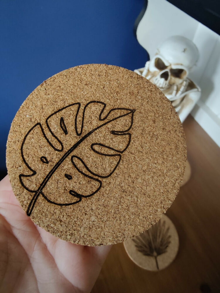 CCork coaster set of 4 | Botanical Eco | Engraved personalised present | House decor