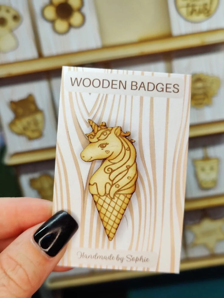 Wooden badge | Handmade pocket gift | Cute present for him her | Gothic funny badge | Animal