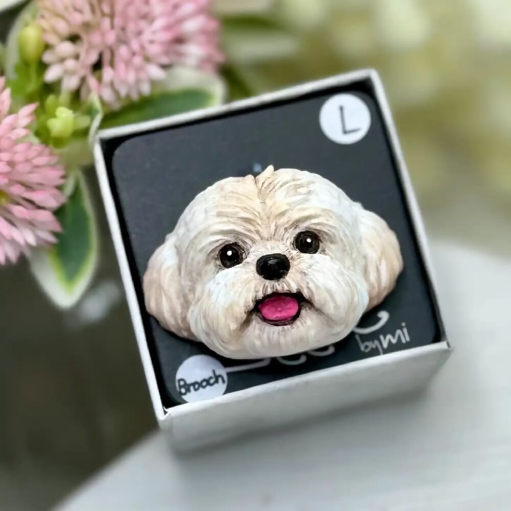 Shih Tzu Large Brooch | White
