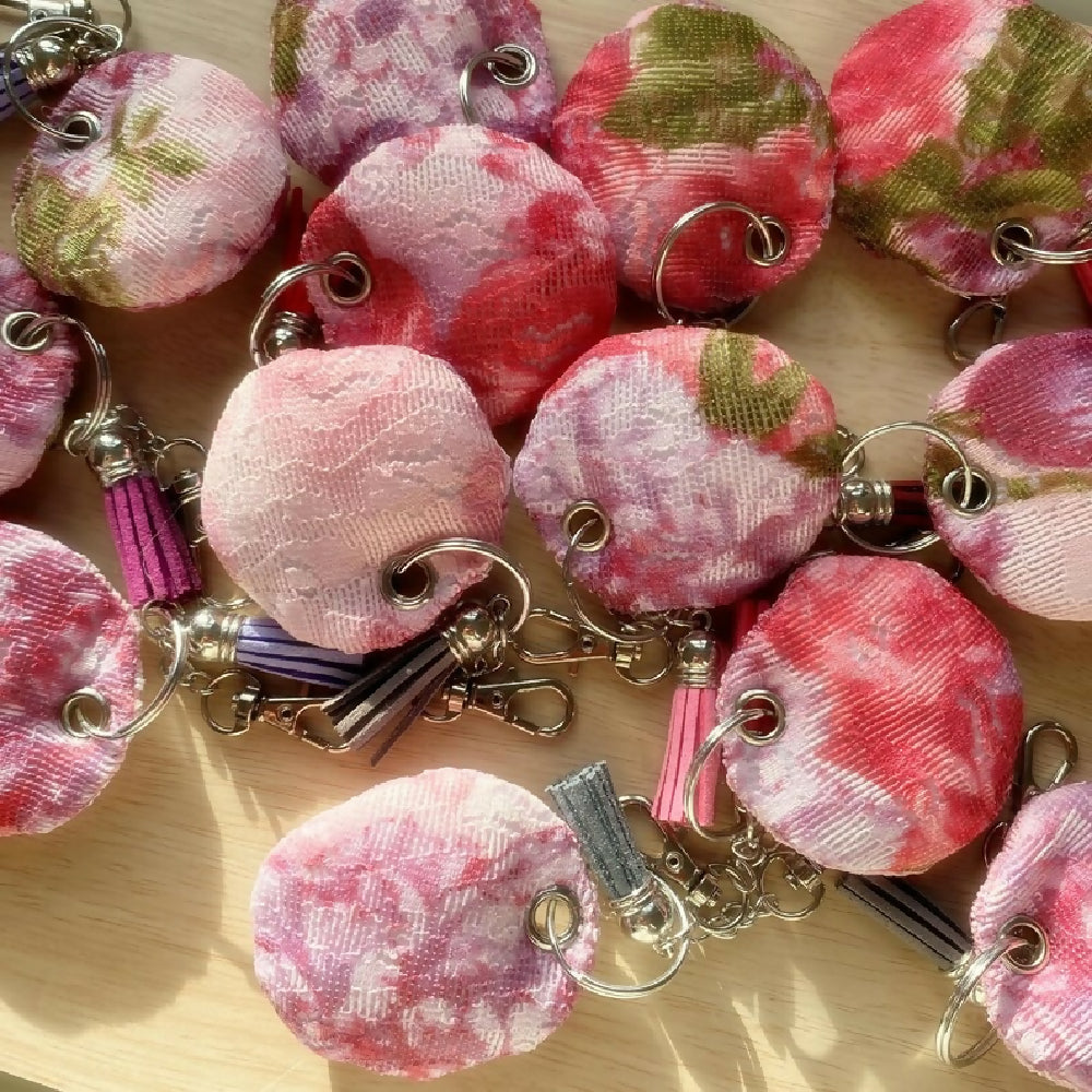PINK FLORAL PADDED KEYRING/ KEYCHAIN β Craft & Flea