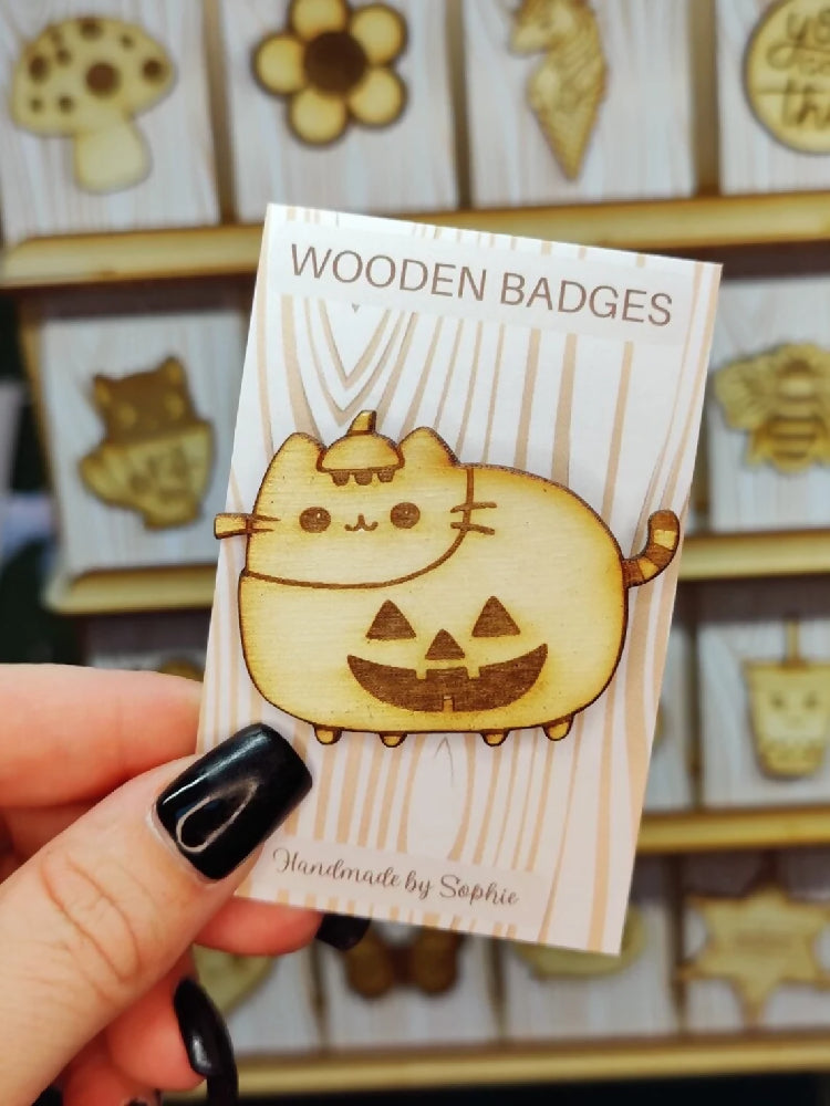 Wooden badge | Handmade pocket gift | Cute present for him her | Gothic funny badge | Animal