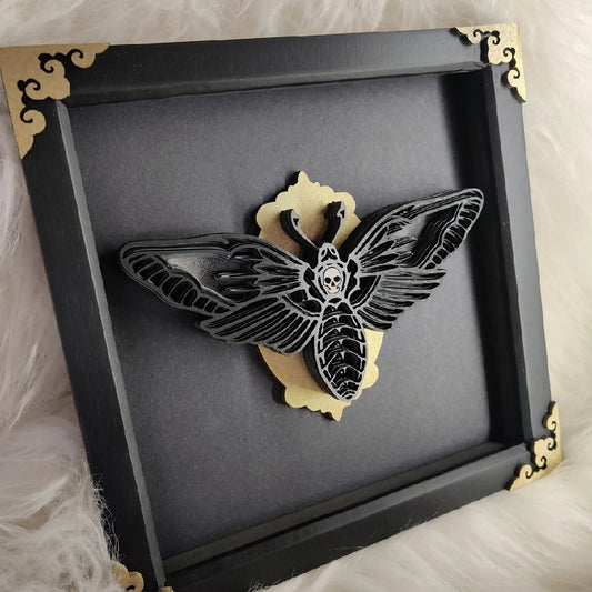 Death moth framed wooden picture. Alternative goth death decor. Halloween. Handmade.