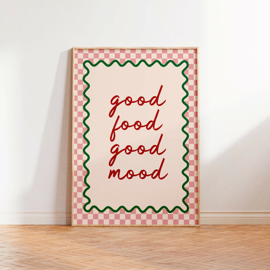 GOOD FOOD GOOD MOOD PINK RED PRINT