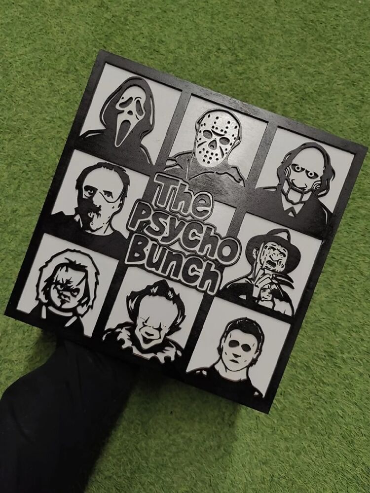 Psycho Bunch serial killers wooden picture. Alternative goth death decor. Halloween. Handmade.