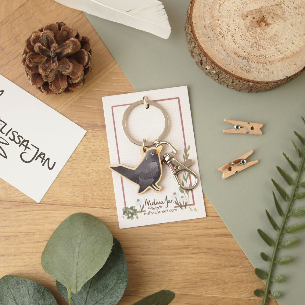 Blackbird Wooden Charm Keyring