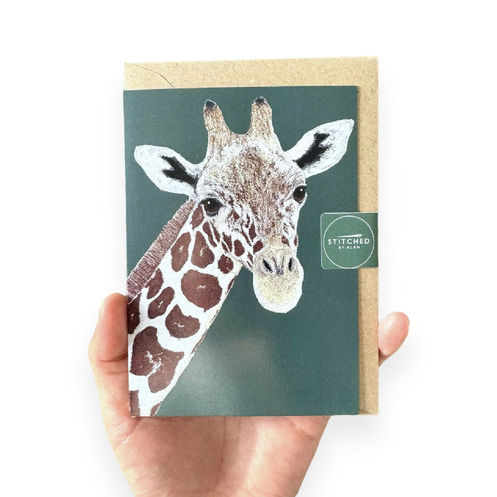 Embroidered Giraffe Recycled Greetings Card