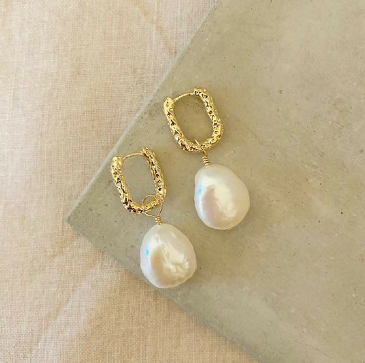 Pearl Alexandra Hoops - 18ct Gold Plated