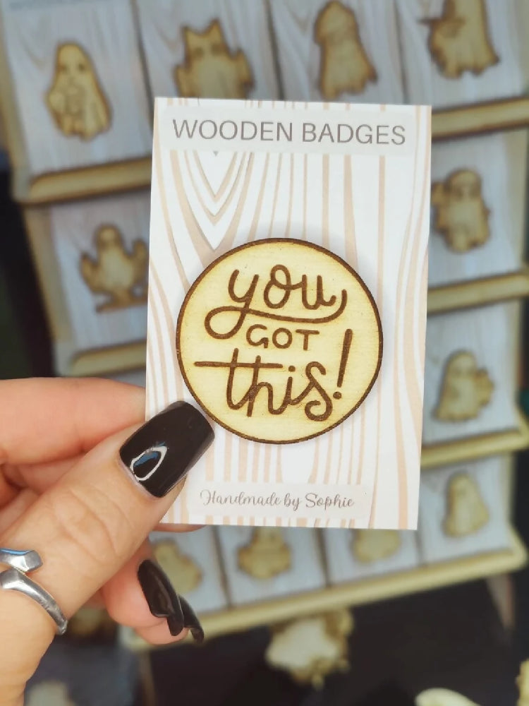 Wooden badge | Handmade pocket gift | Cute present for him her | Gothic funny badge | Animal