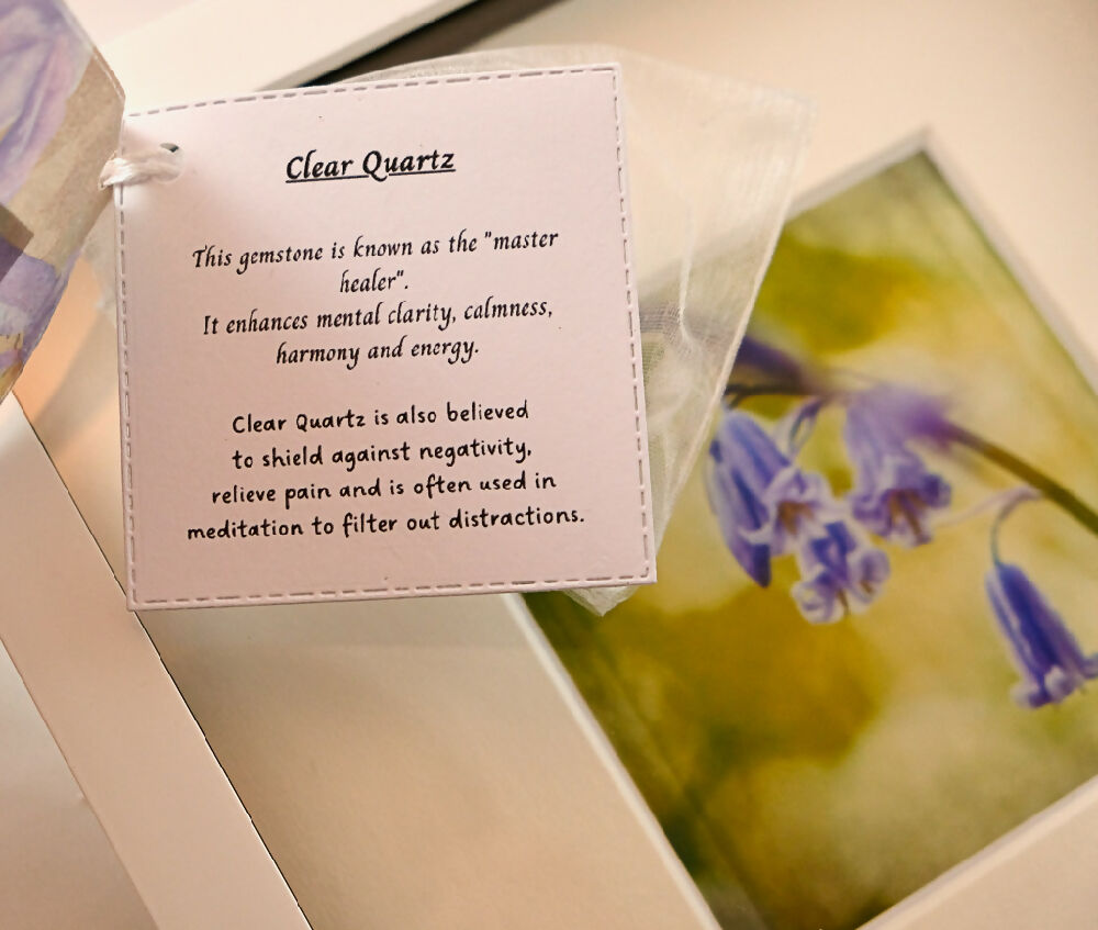 SINGLE BLUEBELL PRINT WITH GEMSTONE - "BLUEBELL WITH CLEAR QUARTZ"