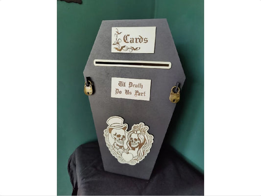Coffin Gothic Wedding Card Box Alternative Black Skulls Halloween Wedding Custom Handmade