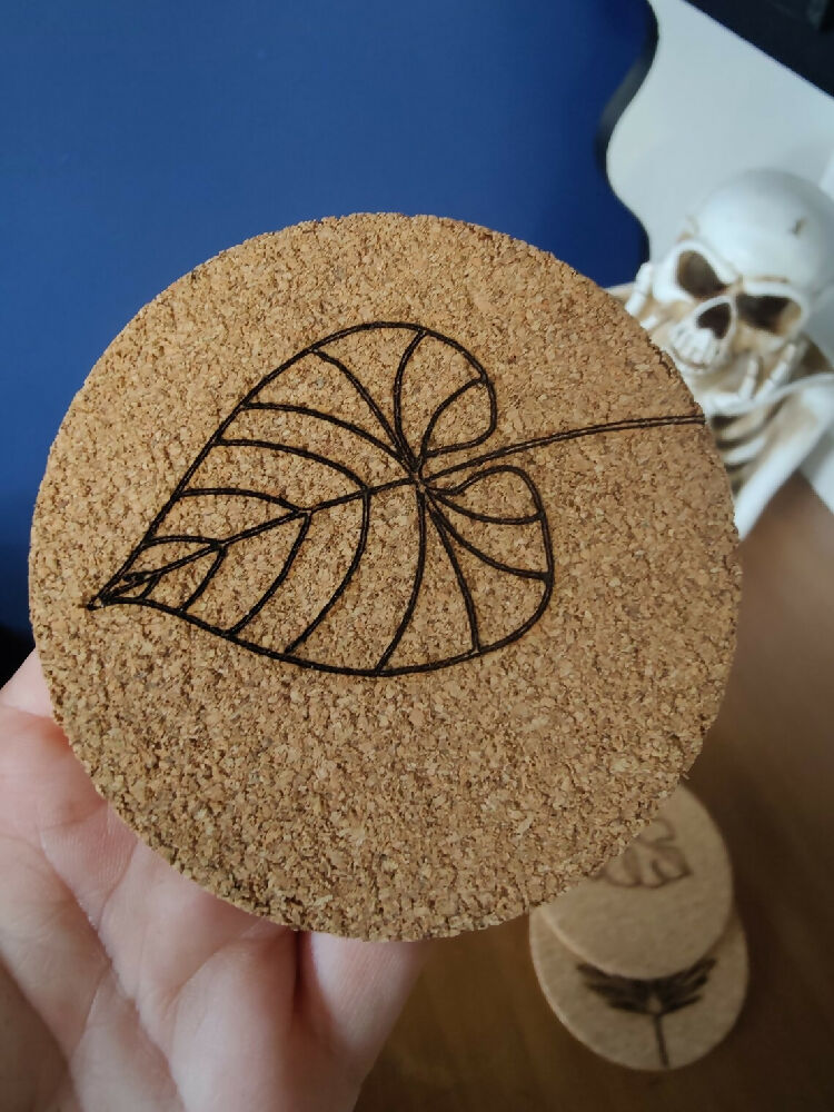 CCork coaster set of 4 | Botanical Eco | Engraved personalised present | House decor