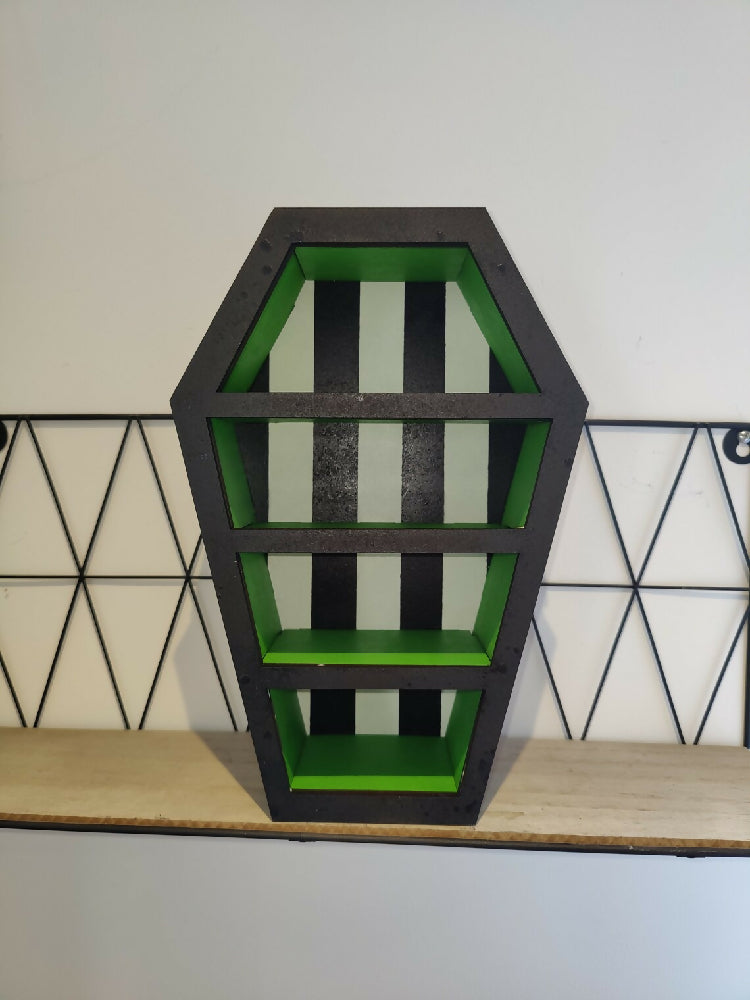 Coffin display shelves. Alternative goth death decor. Halloween. Handmade. Storage.