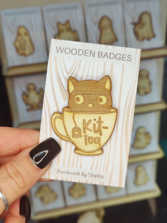 Wooden badge | Handmade pocket gift | Cute present for him her | Gothic funny badge | Animal