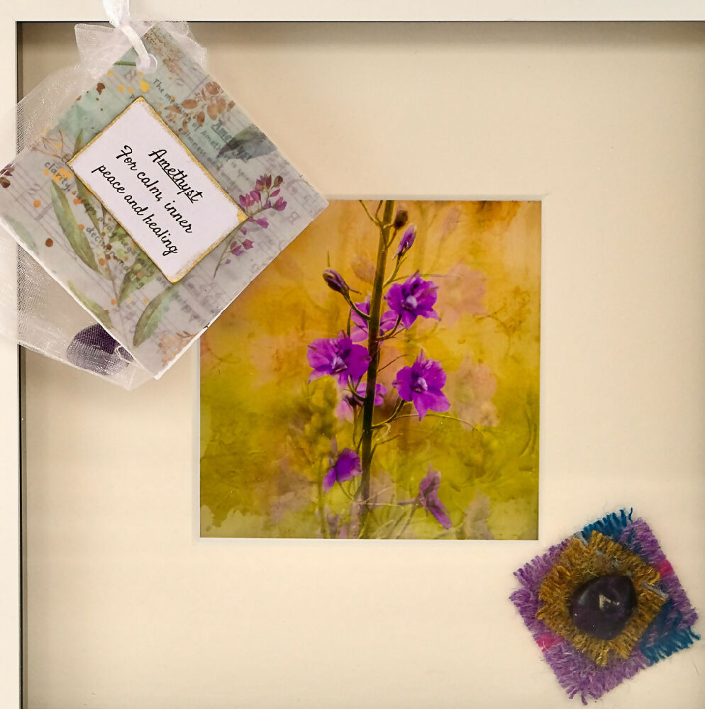 LARKSPUR PRINT WITH GEMSTONE - "LARKSPUR WITH AMETHYST"