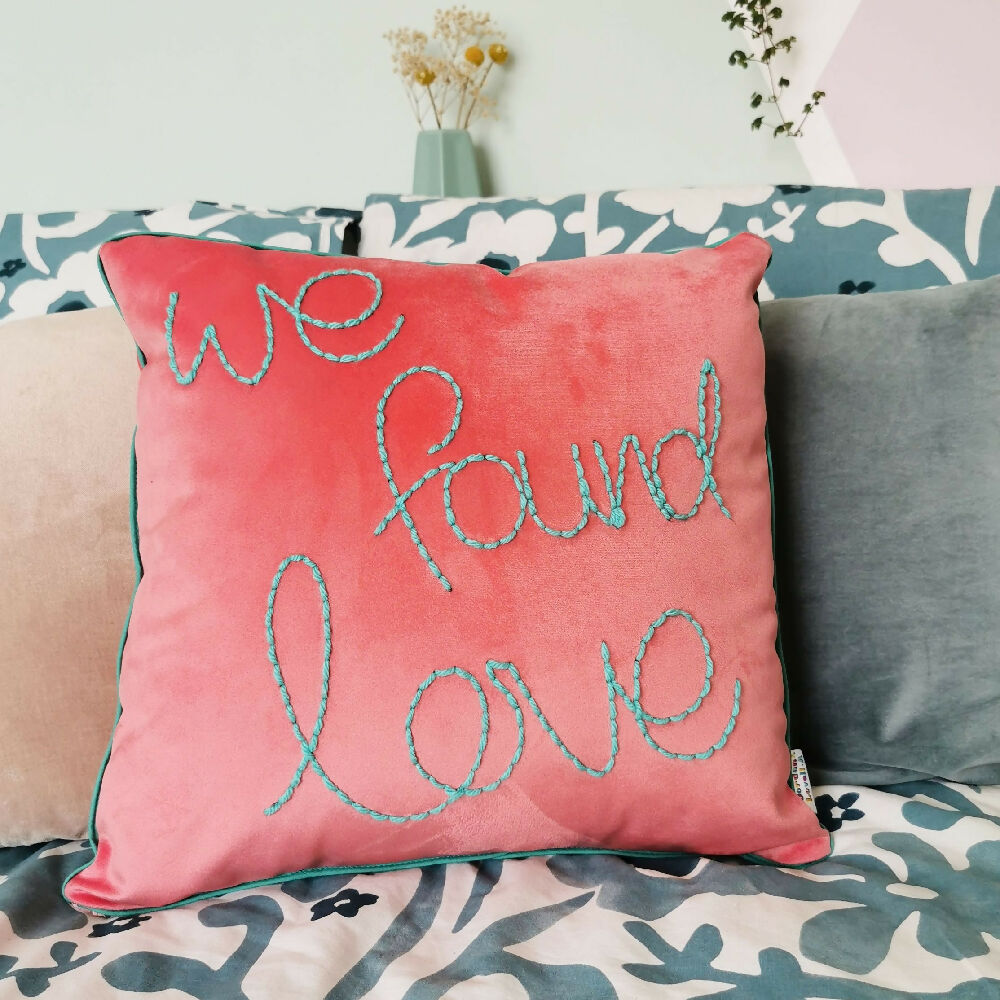 We Found Love Embroidered Velvet Cushion
